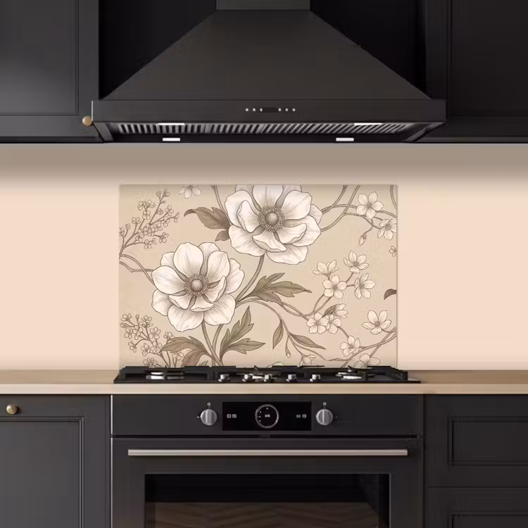 Bloemen - Patroon - Beige keuken achterwand spatscherm klein -sfeer1