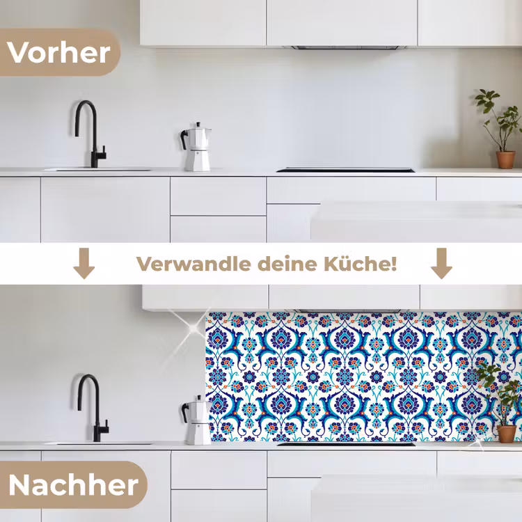 Bloemen - Patronen - Blauw keuken achterwand 2 middel 871 -voor-na_DE