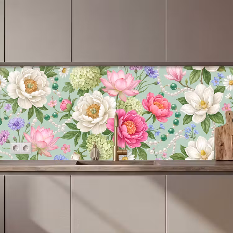 Bloemen - Patroon - Botanisch - Groen keuken achterwand 2 middel zz_3dshopping