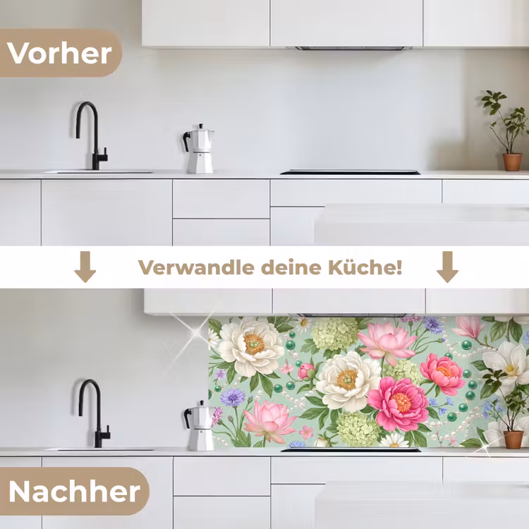 Bloemen - Patroon - Botanisch - Groen keuken achterwand 2 middel -voor-na_DE