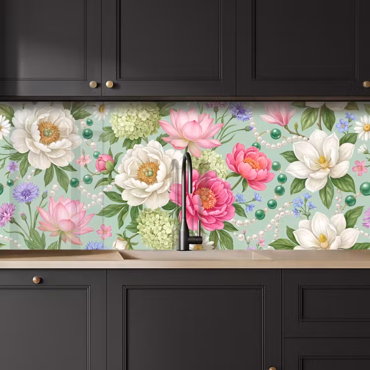 Bloemen - Patroon - Botanisch - Groen keuken achterwand 2 middel -sfeer1
