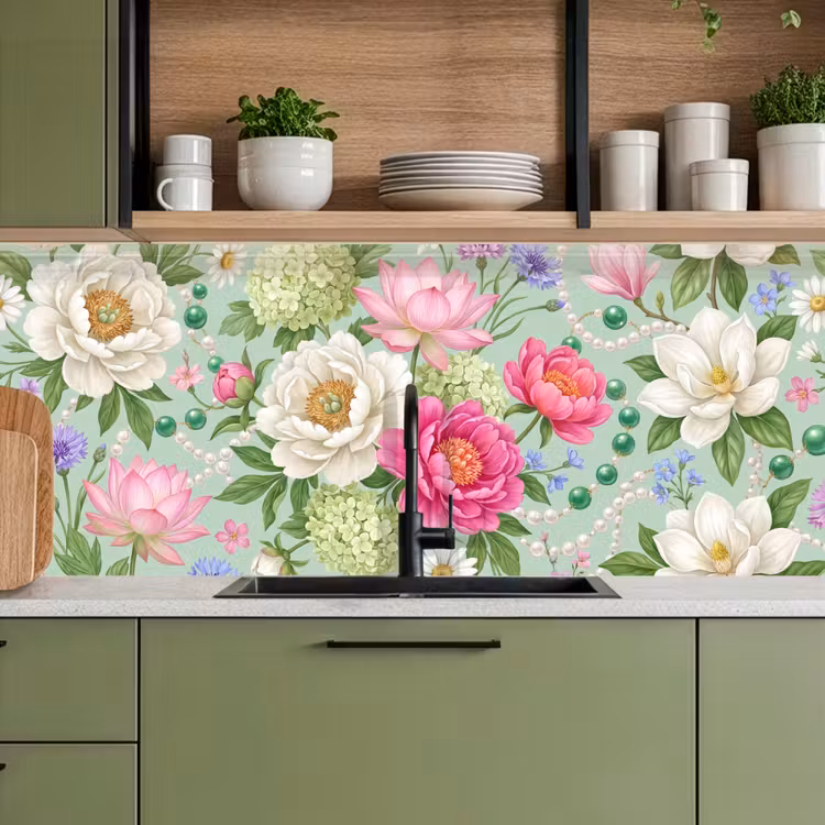 Bloemen - Patroon - Botanisch - Groen keuken achterwand 2 middel -sfeer3
