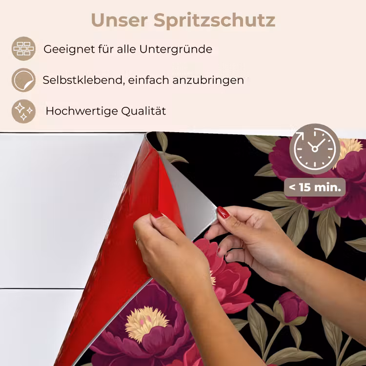 Bloemen - Patroon - Botanisch - Rood - Zwart keuken achterwand spatscherm klein -spatscherm_DE