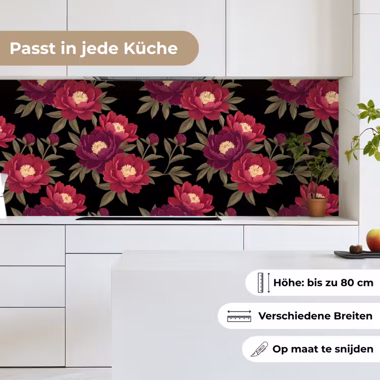 Bloemen - Patroon - Botanisch - Rood - Zwart keuken achterwand 2 middel -sfeer4_DE