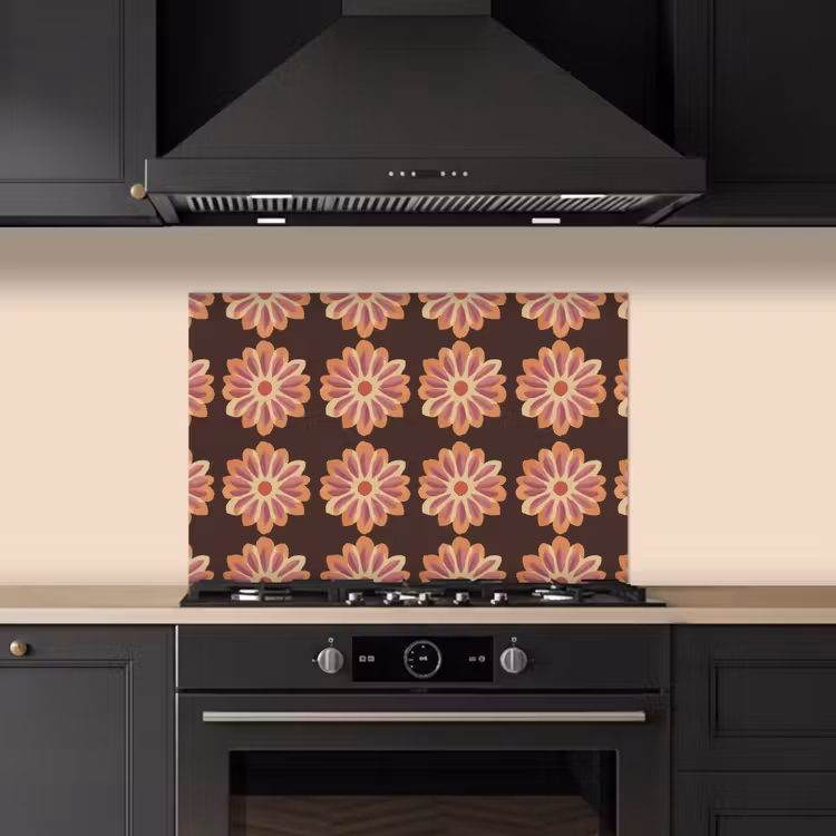 Bloemen - Patroon - Bruin keuken achterwand spatscherm klein 900 -sfeer1