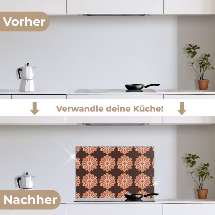 Bloemen - Patroon - Bruin keuken achterwand spatscherm klein 900 -voor_na_DE