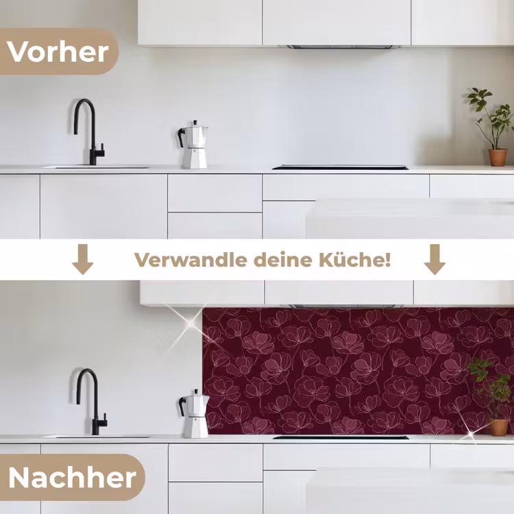 Bloemen - Patroon - Bordeauxrood keuken achterwand 2 middel 871 -voor-na_DE