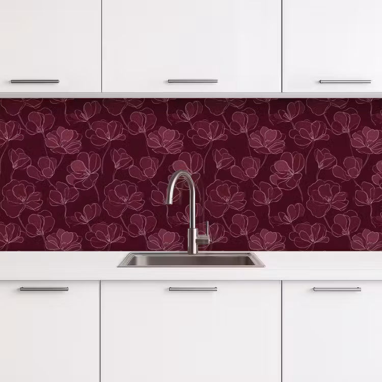 Bloemen - Patroon - Bordeauxrood keuken achterwand 2 middel 871 -3d