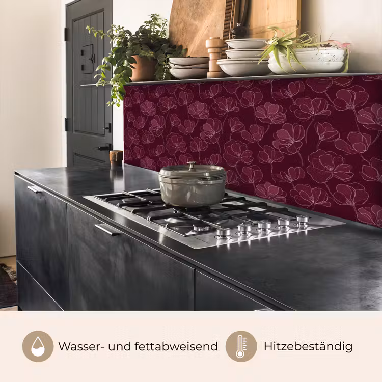Bloemen - Patroon - Bordeauxrood keuken achterwand 2 middel 871 -usp_DE