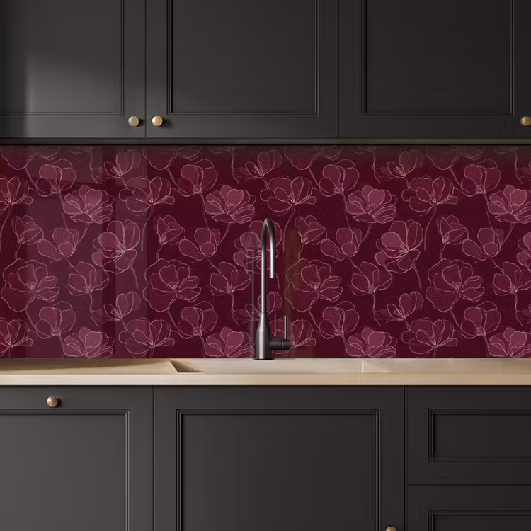 Bloemen - Patroon - Bordeauxrood keuken achterwand 2 middel 871 -sfeer1