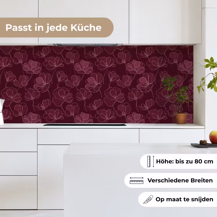 Bloemen - Patroon - Bordeauxrood keuken achterwand 2 middel 871 -sfeer4_DE