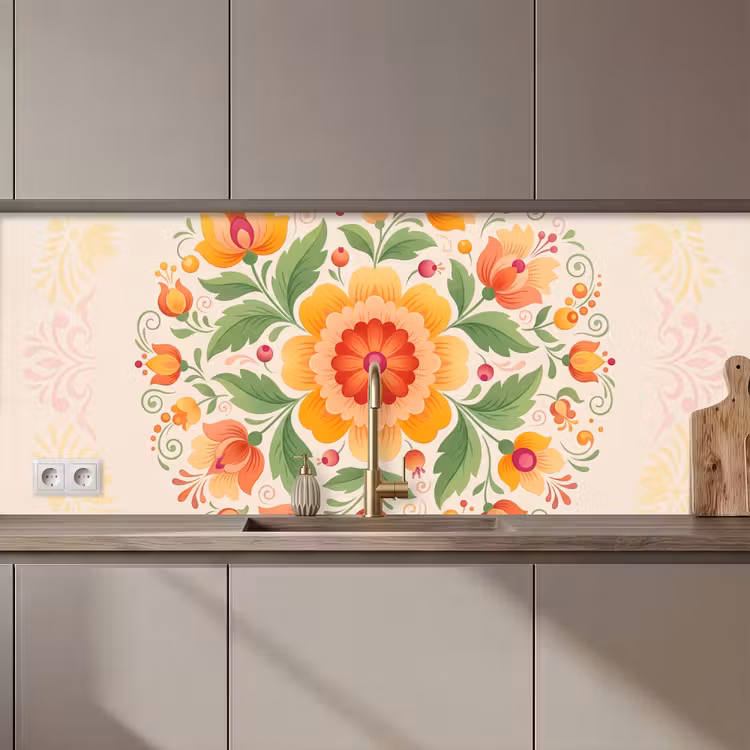 Bloemen - Patroon - Decoratief - Oranje keuken achterwand 2 middel zz_3dshopping