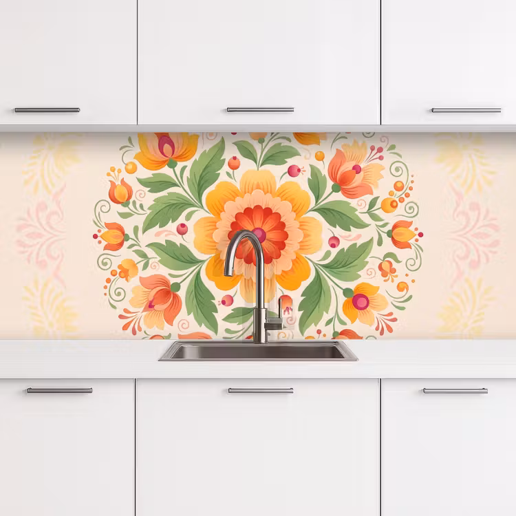 Bloemen - Patroon - Decoratief - Oranje keuken achterwand 2 middel -3d