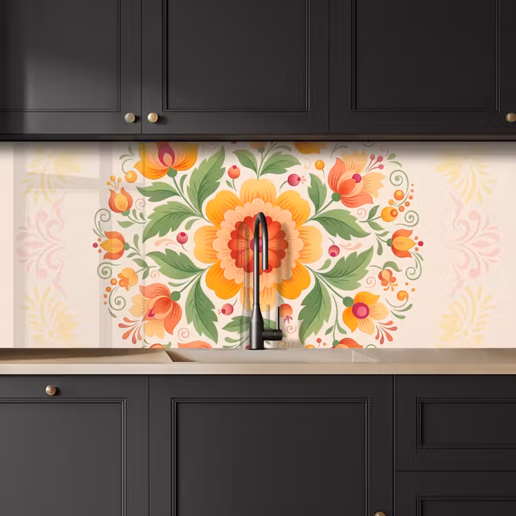 Bloemen - Patroon - Decoratief - Oranje keuken achterwand 2 middel -sfeer1