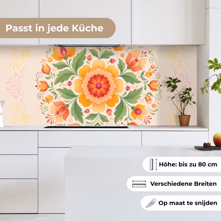Bloemen - Patroon - Decoratief - Oranje keuken achterwand 2 middel -sfeer4_DE