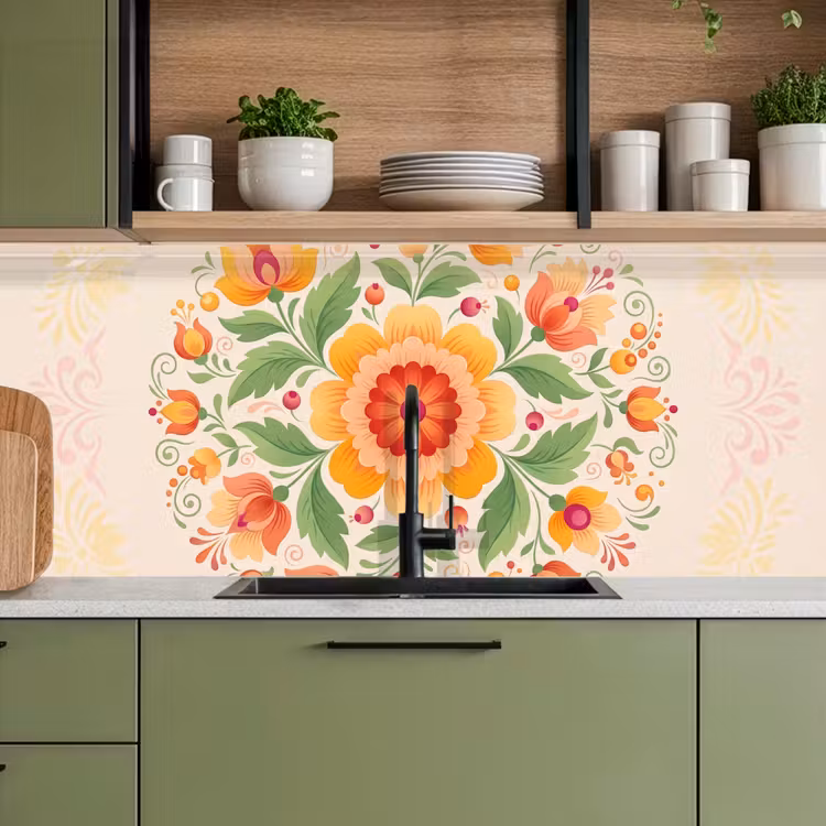 Bloemen - Patroon - Decoratief - Oranje keuken achterwand 2 middel -sfeer3