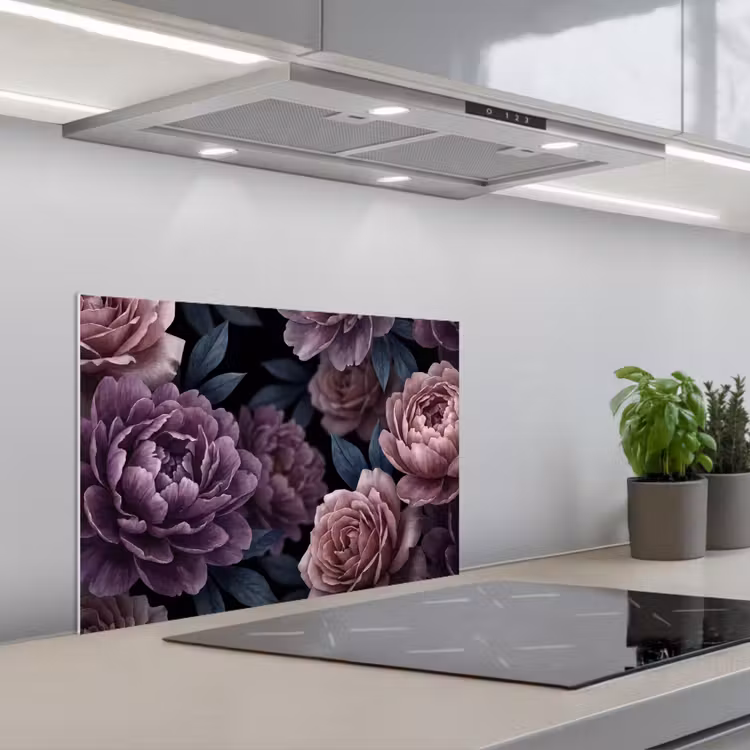 Bloemen - Patroon - Donker - Botanisch - Paars keuken achterwand spatscherm klein -3d_schuin