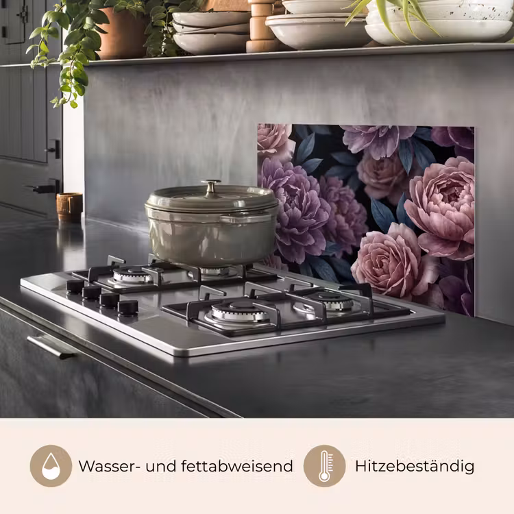 Bloemen - Patroon - Donker - Botanisch - Paars keuken achterwand spatscherm klein -usp_DE