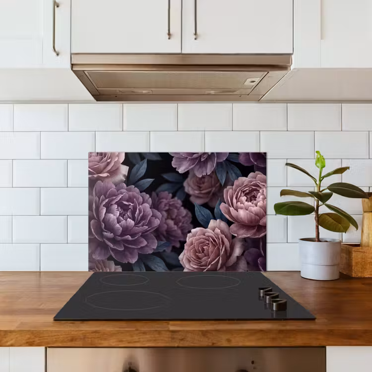 Bloemen - Patroon - Donker - Botanisch - Paars keuken achterwand spatscherm klein -sfeer2