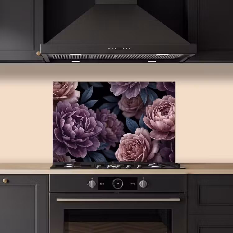 Bloemen - Patroon - Donker - Botanisch - Paars keuken achterwand spatscherm klein -sfeer1