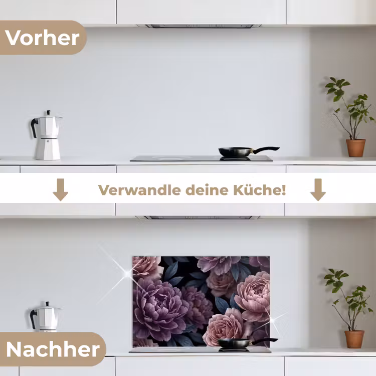 Bloemen - Patroon - Donker - Botanisch - Paars keuken achterwand spatscherm klein -voor_na_DE