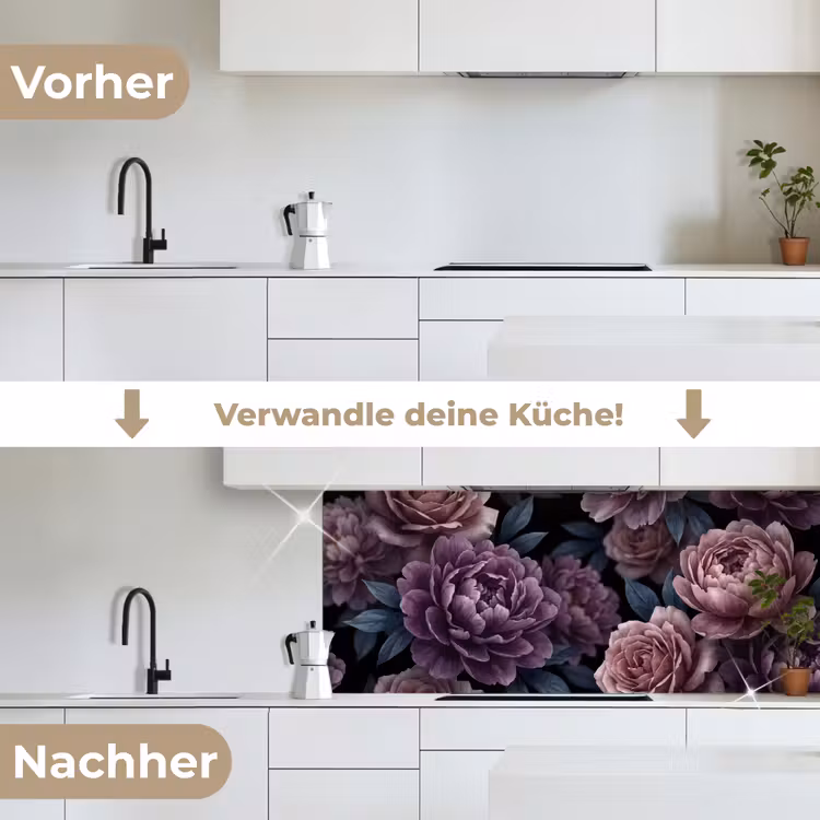 Bloemen - Patroon - Donker - Botanisch - Paars keuken achterwand 2 middel -voor-na_DE