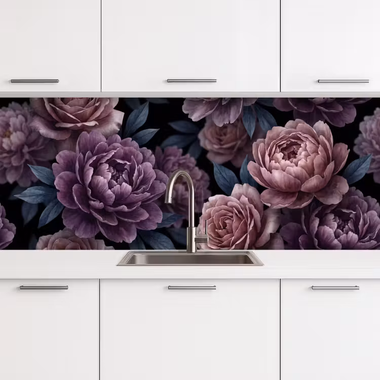 Bloemen - Patroon - Donker - Botanisch - Paars keuken achterwand 2 middel -3d