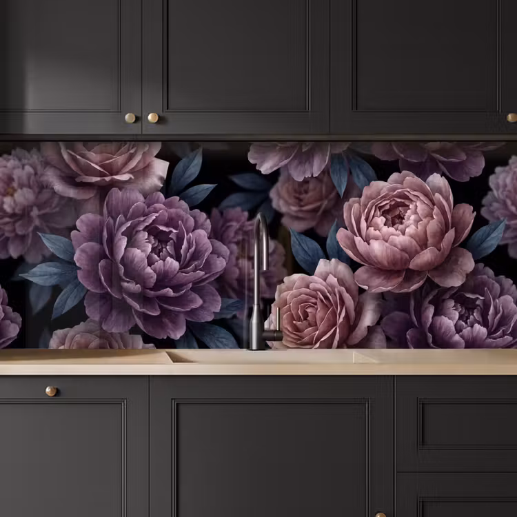 Bloemen - Patroon - Donker - Botanisch - Paars keuken achterwand 2 middel -sfeer1