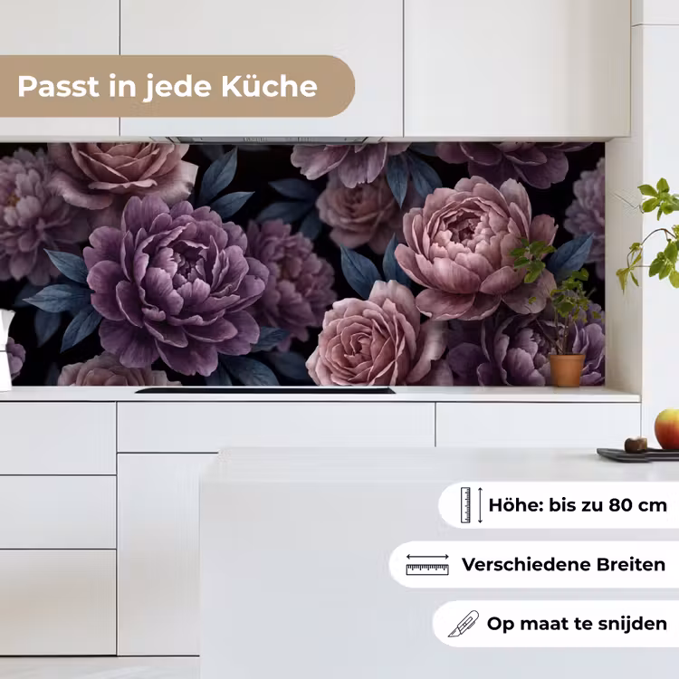 Bloemen - Patroon - Donker - Botanisch - Paars keuken achterwand 2 middel -sfeer4_DE