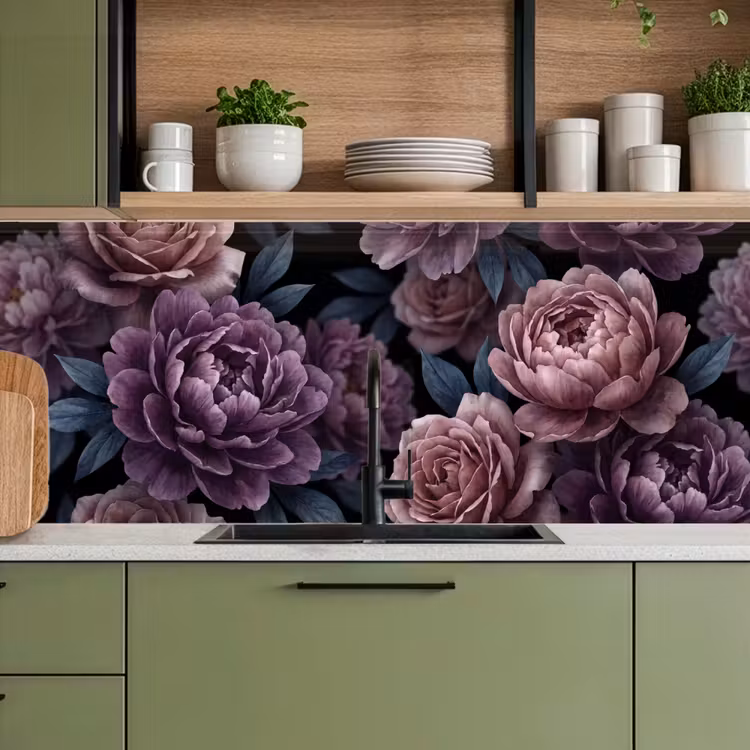 Bloemen - Patroon - Donker - Botanisch - Paars keuken achterwand 2 middel -sfeer3