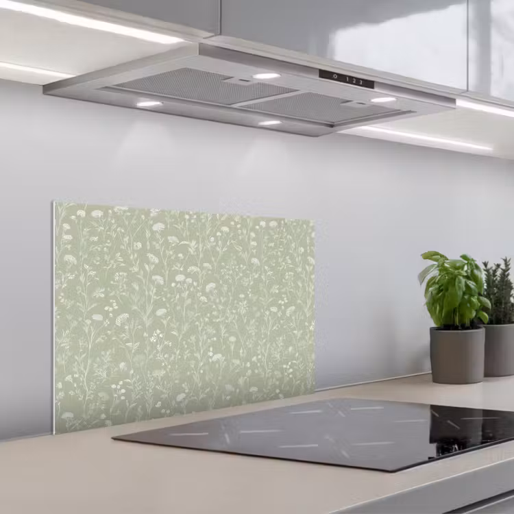 Bloemen - Patroon - Groen keuken achterwand spatscherm klein 900 -3d_schuin