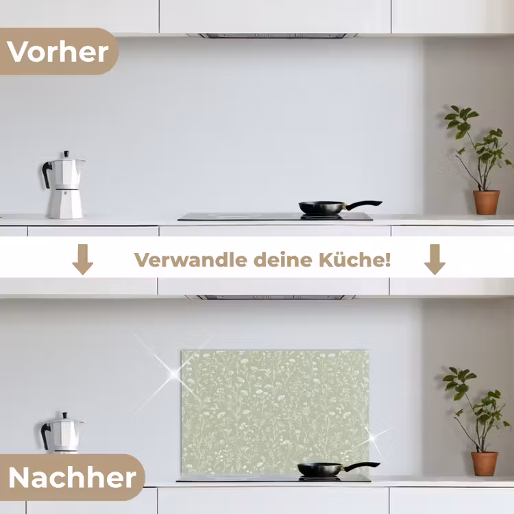 Bloemen - Patroon - Groen keuken achterwand spatscherm klein 900 -voor_na_DE