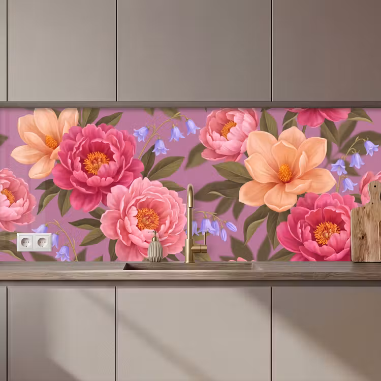 Bloemen - Patroon - Illustratie - Roze keuken achterwand 2 middel zz_3dshopping