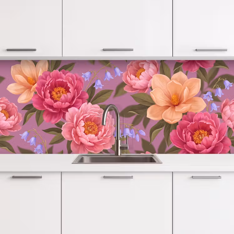 Bloemen - Patroon - Illustratie - Roze keuken achterwand 2 middel -3d