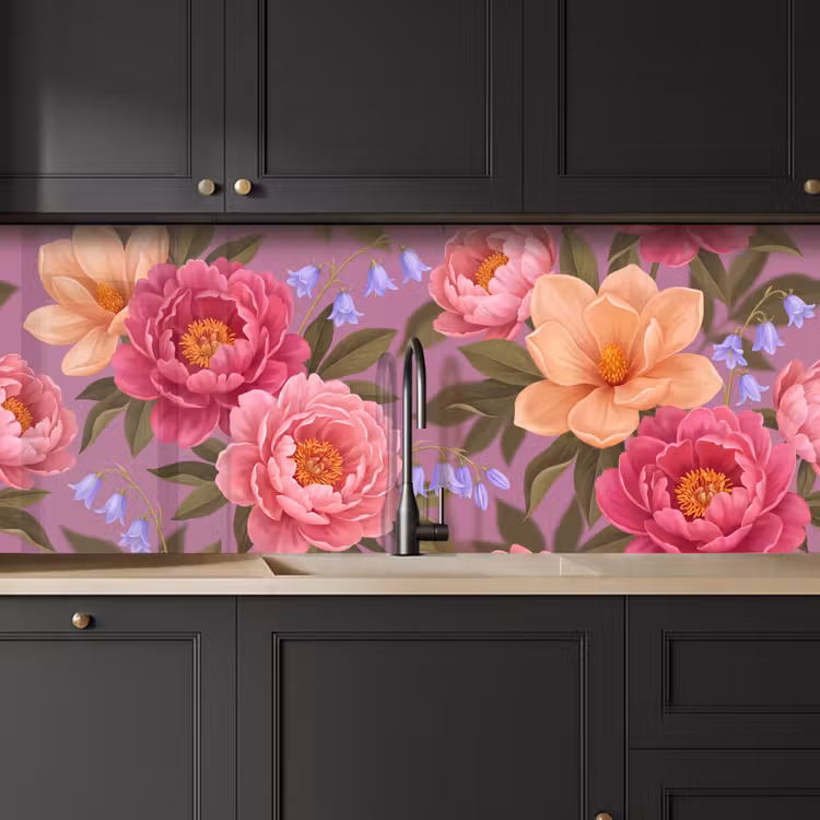 Bloemen - Patroon - Illustratie - Roze keuken achterwand 2 middel -sfeer1
