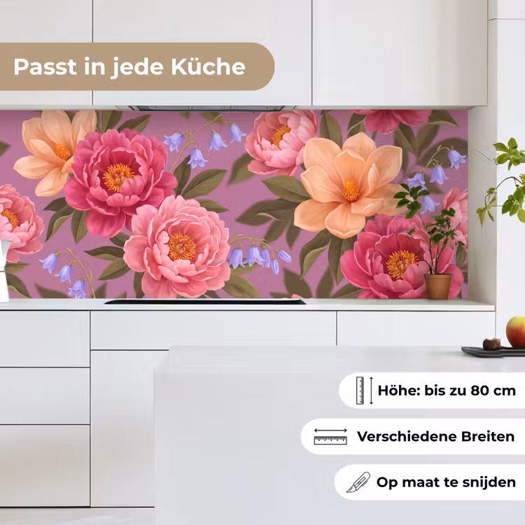 Bloemen - Patroon - Illustratie - Roze keuken achterwand 2 middel -sfeer4_DE