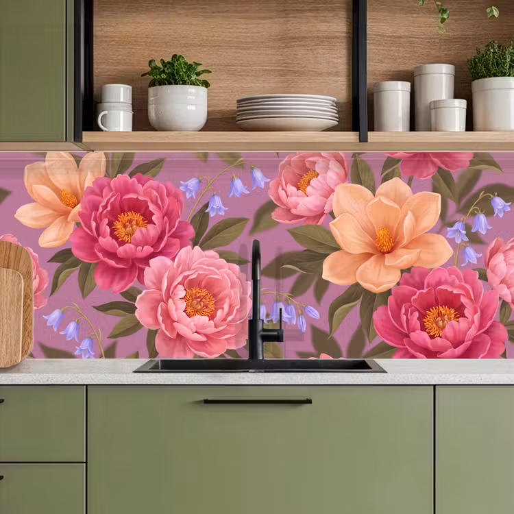 Bloemen - Patroon - Illustratie - Roze keuken achterwand 2 middel -sfeer3