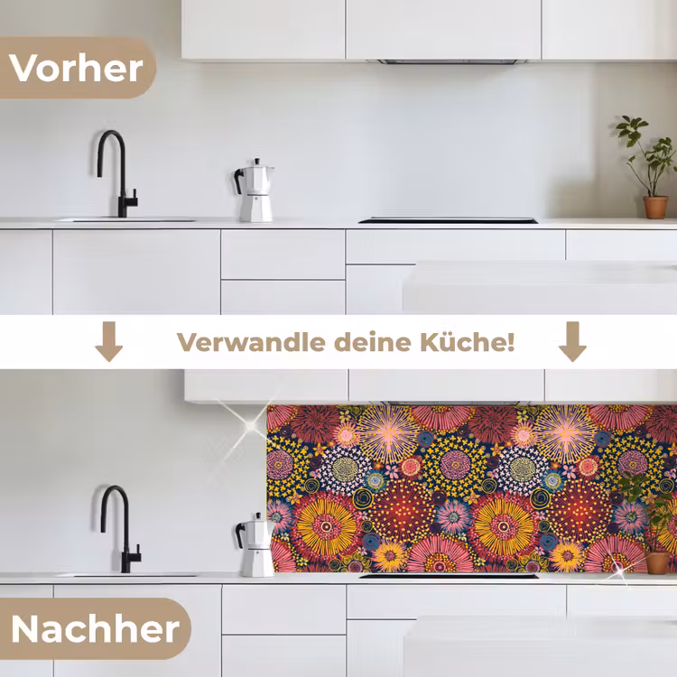 Bloemen - Patroon - Lijn keuken achterwand 2 middel 871 -voor-na_DE