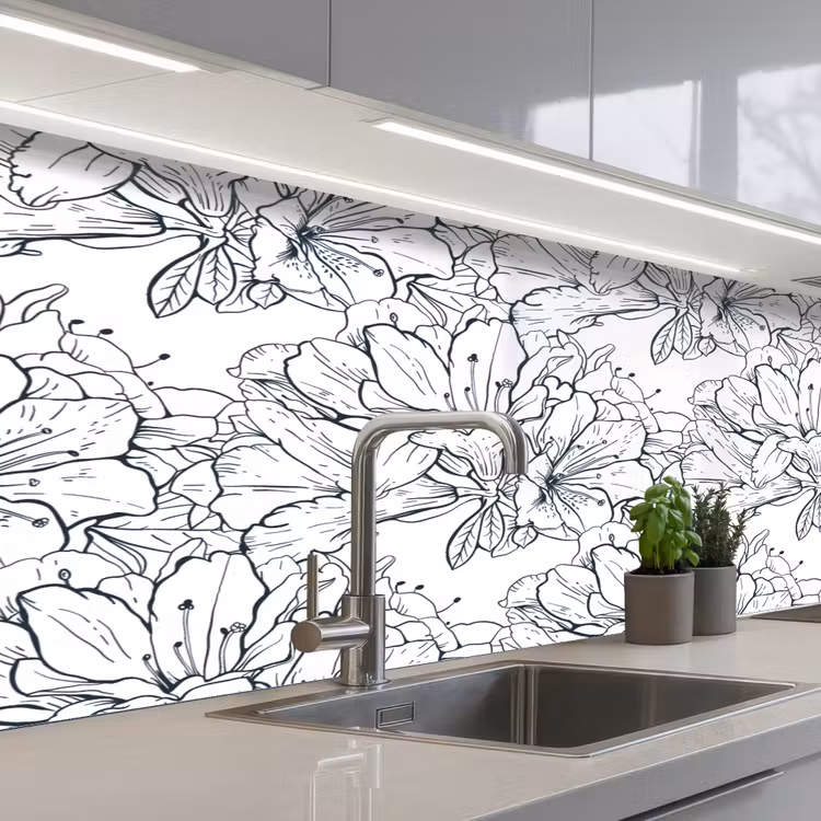 Bloemen - Patroon - Lijn keuken achterwand 2 middel 871 -3d_schuin