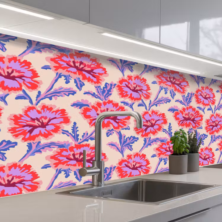 Bloemen - Patroon - Meerkleurig keuken achterwand 2 middel 871 -3d_schuin