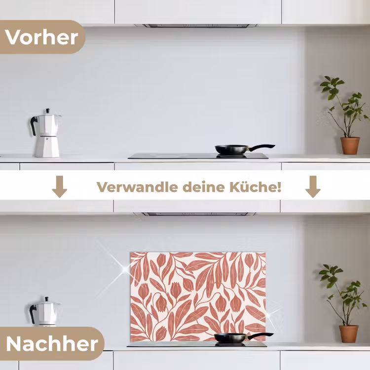 Bloemen - Patroon - Modern - Natuur - Bruin keuken achterwand spatscherm klein -voor_na_DE