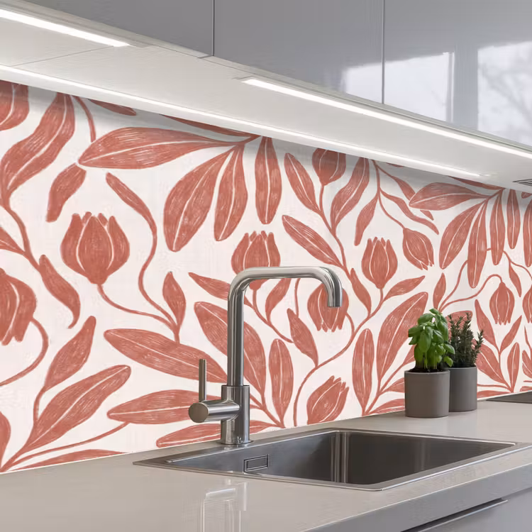 Bloemen - Patroon - Modern - Natuur - Bruin keuken achterwand 2 middel -3d_schuin