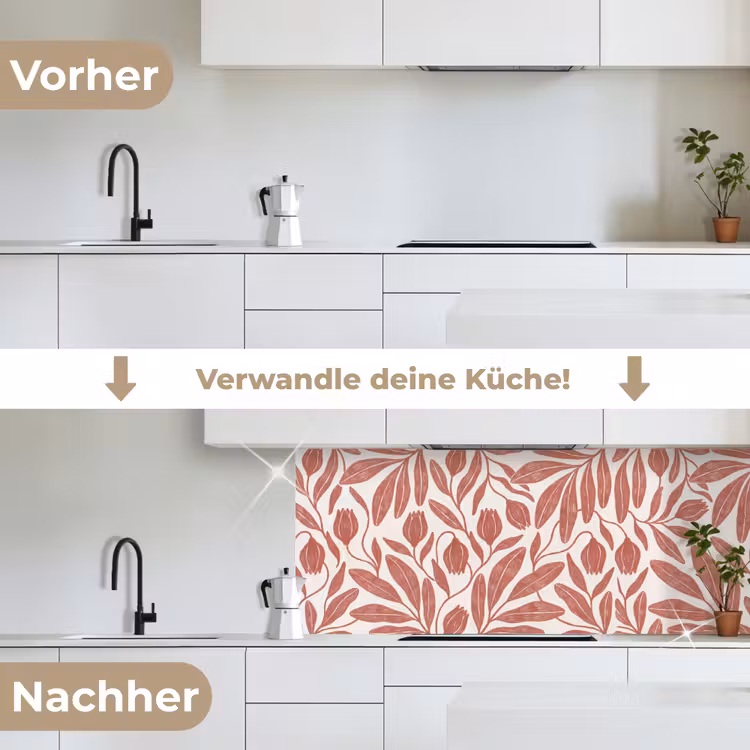 Bloemen - Patroon - Modern - Natuur - Bruin keuken achterwand 2 middel -voor-na_DE