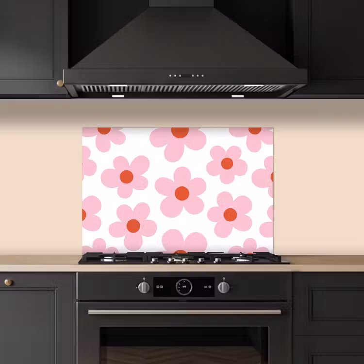Bloemen - Patroon - Modern - Roze - Wit keuken achterwand spatscherm klein -sfeer1