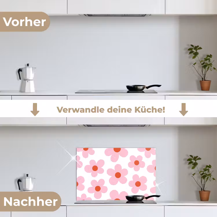 Bloemen - Patroon - Modern - Roze - Wit keuken achterwand spatscherm klein -voor_na_DE
