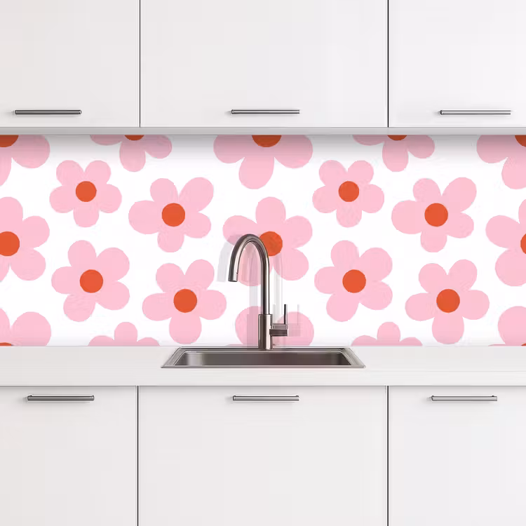 Bloemen - Patroon - Modern - Roze - Wit keuken achterwand 2 middel -3d