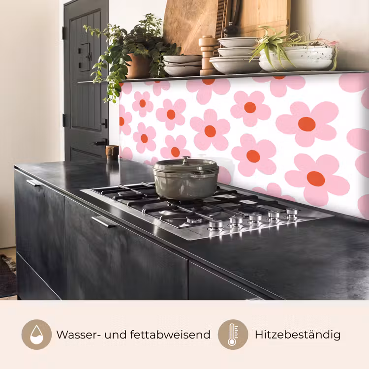 Bloemen - Patroon - Modern - Roze - Wit keuken achterwand 2 middel -usp_DE