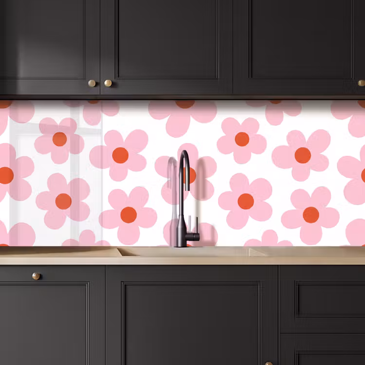 Bloemen - Patroon - Modern - Roze - Wit keuken achterwand 2 middel -sfeer1