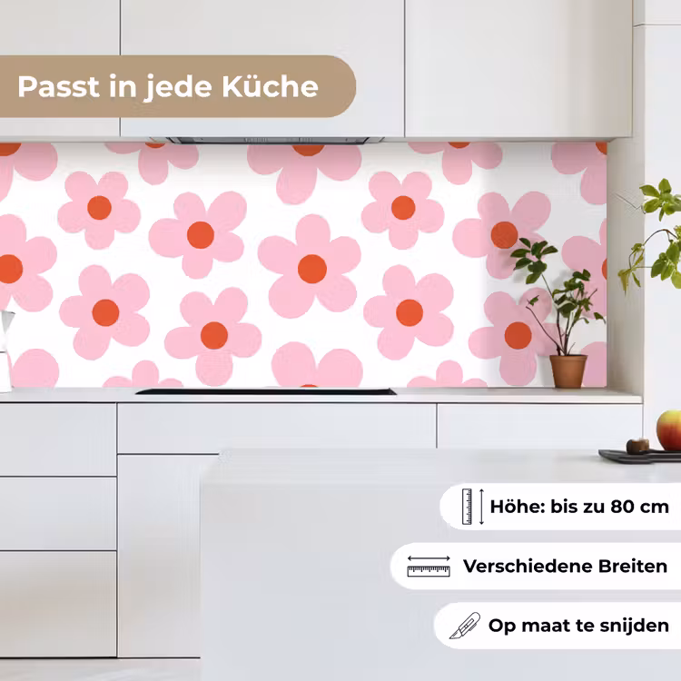 Bloemen - Patroon - Modern - Roze - Wit keuken achterwand 2 middel -sfeer4_DE