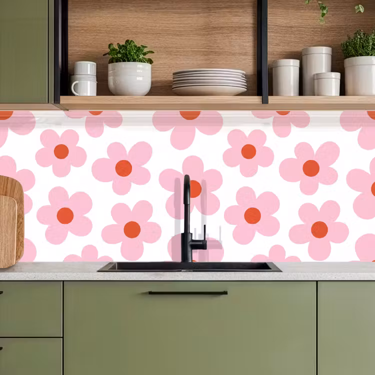 Bloemen - Patroon - Modern - Roze - Wit keuken achterwand 2 middel -sfeer3